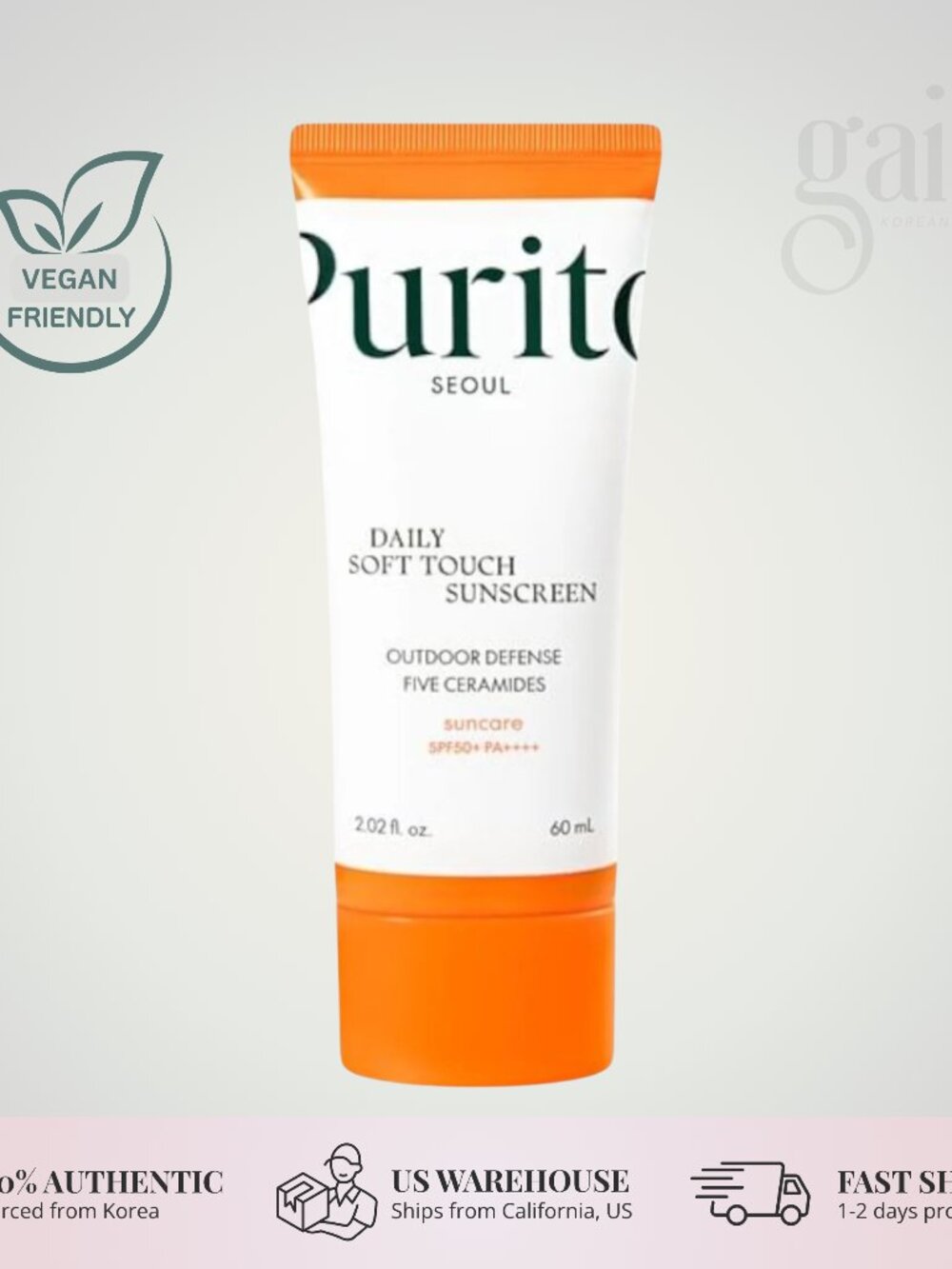 Purito Seoul Daily Soft Touch Sunscreen SPF50+ PA++++ 60ml No White Cast